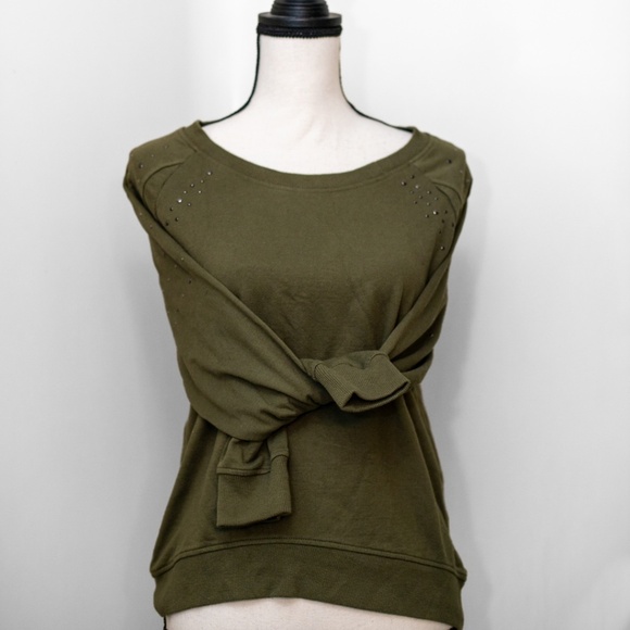 Nordstrom Pink Rose Olive Green Pullover Sweatshirt | Women’s Medium Crewneck - Picture 4 of 6